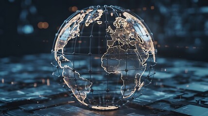 Glowing earth network grid globe connections