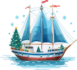  a boat with sails decorated for Christmas