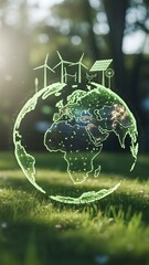 Glowing Earth With Green Energy Icons globe circuit