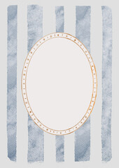 Watercolor Template Frame with stripes background.  Cozy autumn design. Whimsical vintage element in cottagecore style for invitation, social media and posters.