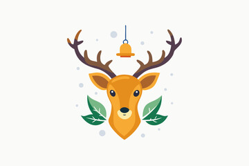 reindeer with bell reindeer head adorned with small bell © VECTOR GALLERY HUB