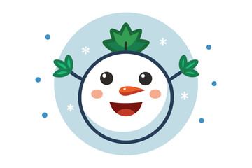 Smiling snowman face icon cheerful winter holiday design