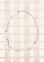 Watercolor Template Frame with pink chekered background. Cozy autumn design. Whimsical vintage element in cottagecore style for invitation, social media and posters.