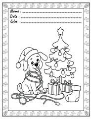 Bold and Easy Christmas Hygge Coloring Page with Cute Animals for Adults and Kid. High resolution (300 DPI), Ready to print on standard 8.5x11-(A4) inch paper With (No Bleed), Black and White. Vector 