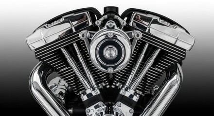 Detailed view of chrome motorcycle engine, highlighting its mechanical beauty