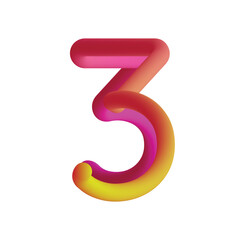 Gradient three abstract number vector illustration, vibrant colorful digit, modern 3d style, artistic creative design element, pink yellow concept.