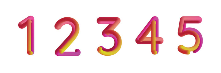 Gradient number set abstract vector illustration, vibrant colorful digits, modern 3d style, artistic creative design pack, pink yellow concept.
