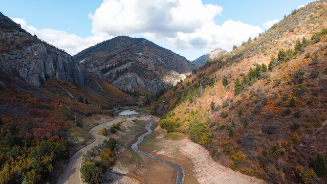 4K Aerial Utah Fall Autumn Hiking Drone views of Causey Reservoir Weber County Utah 