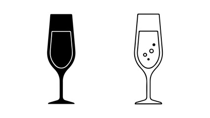 Champagne flutes with and without bubbles with transparent background
