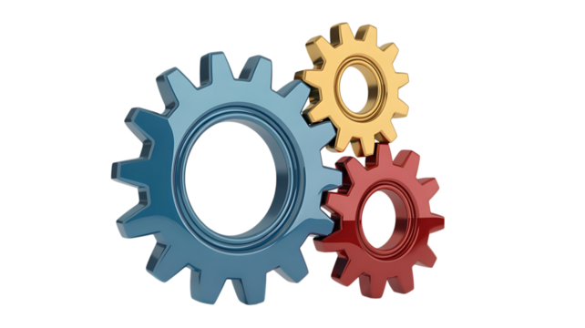 Colorful Gear Interlocking System Showing Engineering Mechanical and Teamwork Concepts