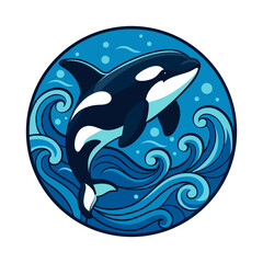 Orca logo vector illustration template. Simple design isolated in circle