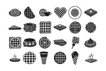 24 Waffle Silhouette Vector Bundle. Breakfast Food Clipart.
