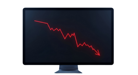 3d icon of computer screen displaying a downward trending stock market chart isolated on transparent background, indicating loss