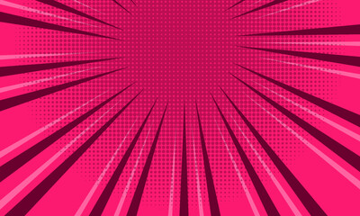 Pink abstract background pop art background for poster or book in pink color radial rays backdrop with halftone effect
