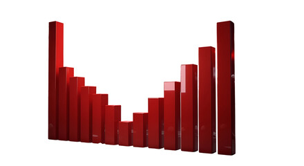 3d icon of a red bar graph showing a downward trend isolated on transparent background