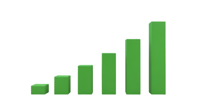 3d icon of green bar graph showing growth isolated on transparent background, representing business success and financial progress