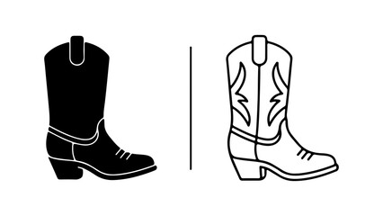 Cowboy boots outline and solid with transparent background