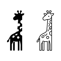 Giraffe outline and silhouette with transparent background