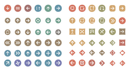 Collection of diverse arrow icons with distinct directional and stylistic variations for user interface design.