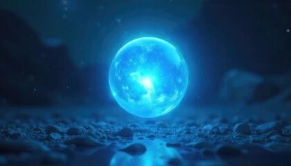 Serene blue healing energy flows from a glowing orb, emanating calming light and positive vibes Perfect for holistic health, meditation, and spiritual concepts , comfort, vibrant