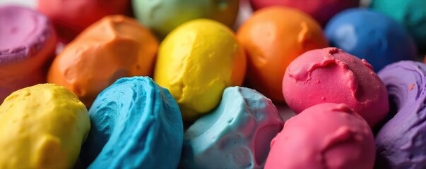 Close-up shot of various modeling clays in different colors, textures, and consistencies, ready for sculpting and shaping Ideal for art, craft, and design projects , flexible, artisan