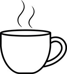 Simple black and white illustration of a steaming cup of beverage