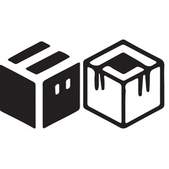 Two stylized boxes isolated on white background, one solid black and the other outlined with dripping paint effect