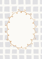 Watercolor Template Frame with chekered background. Cozy autumn design. Whimsical vintage element in cottagecore style for invitation, social media and posters.