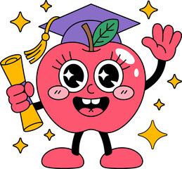 Celebrate learning with this adorable apple character graduating with diploma and cap for back to...
