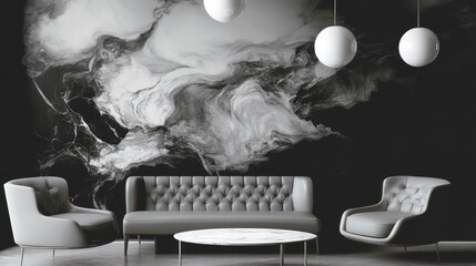 Gray furniture set in front of marble background in a room used for interior design