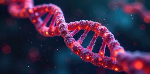 Close-up of glowing DNA strands intertwined with intricate circuitry, representing the innovative fusion of biology and technology in genetic engineering , translation, molecular biology