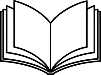 Simple black and white illustration of an open book with blank pages