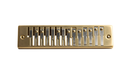 Closeup of a vintage harmonica reed plate isolated on transparent background this brass musical instrument part is essential for creating sound