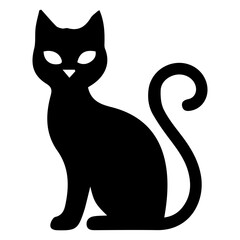 Stylized Black Cat Sitting Silhouette Icon Vector