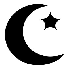 Islamic Symbol Icon - Black Crescent Moon and Five-Pointed Star