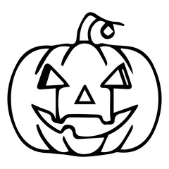 Simple Jack O'Lantern Line Art Icon. Halloween Carved Pumpkin Outline Graphic.