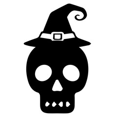 Witch Skull Icon. Black Halloween Silhouette. Spooky Death Vector Graphic.