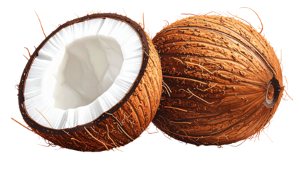  Two coconuts isolated on white background for tropical food and beverage visuals