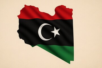 Libya flag in the shape of the country, a symbol of the nation and identity