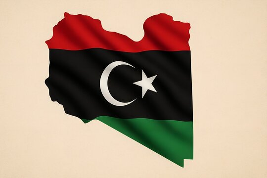 Libya flag in the shape of the country, a symbol of the nation and identity