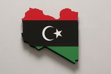 Map of libya with the national flag isolated on white background
