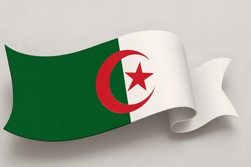 Waving algerian flag isolated on white background, national symbol of algeria
