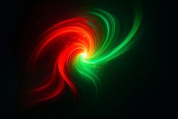 Abstract spiral galaxy in red and green color on a black background