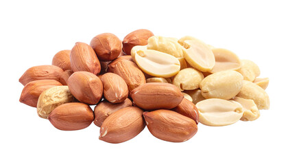 Fototapeta premium Two peanut arrangements isolated on white background for food and snack visuals