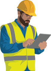 Construction worker using digital tablet on a building site project