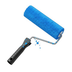 Blue paint roller on transparent background