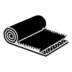 Stylized Line Art Icon of Rolled Artificial Grass on White Background