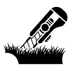 Stylized Line Art Icon of Knife Cutting Artificial Grass