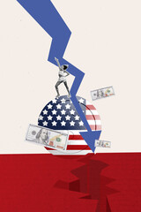 Artwork banner vertical photo collage of inexperienced businesswoman duchess stand america flag...