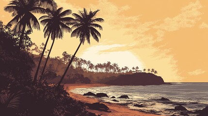 sunset, beach, palm, tree, sea, tropical, ocean, sky, sun, summer, island, landscape, travel, water, nature, 